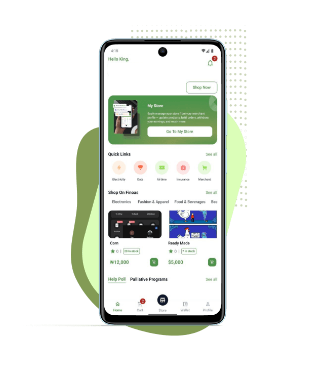 smart phone displaying finoas in action